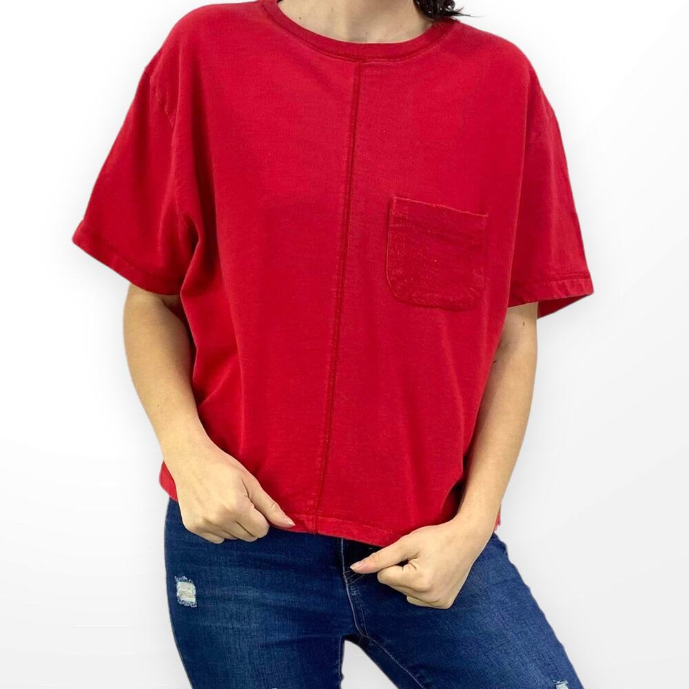 90s SJB SPORT Red Cotton Short Sleeve Center Seam Pocket Tee
